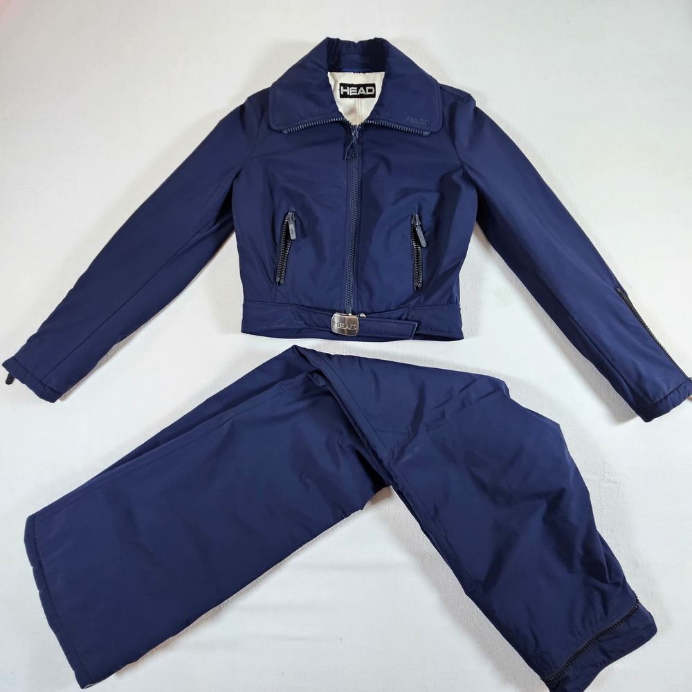Head Ski Suit Women S Navy Blue Vintage Cropped Jacket Pants Set Belted riri Zip
